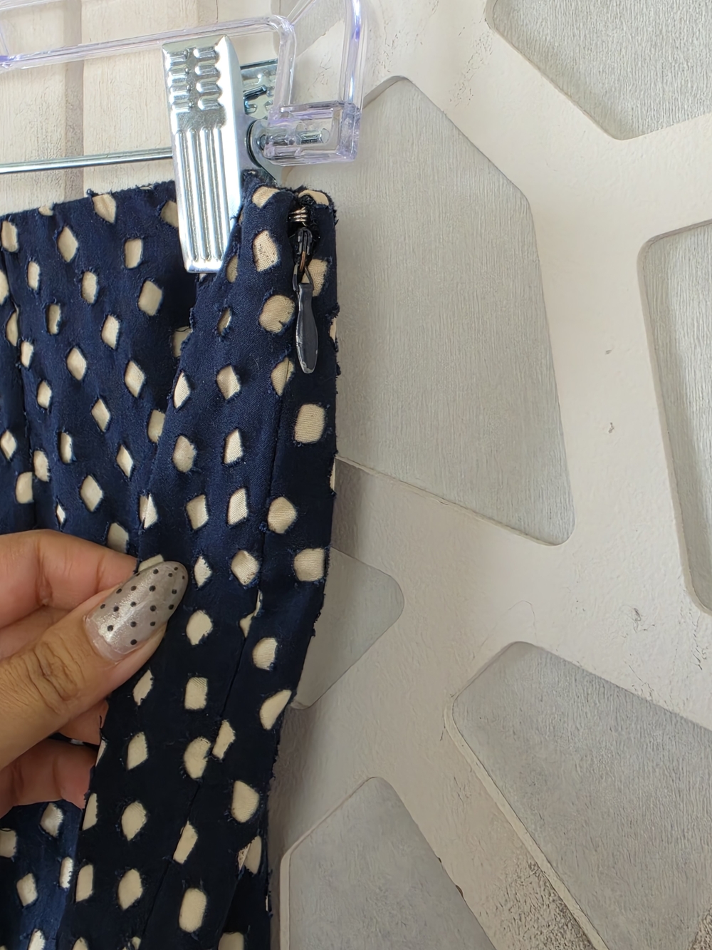 Prada Navy A-Line Skirt with Cream Dot Pattern - Picture 5 of 9